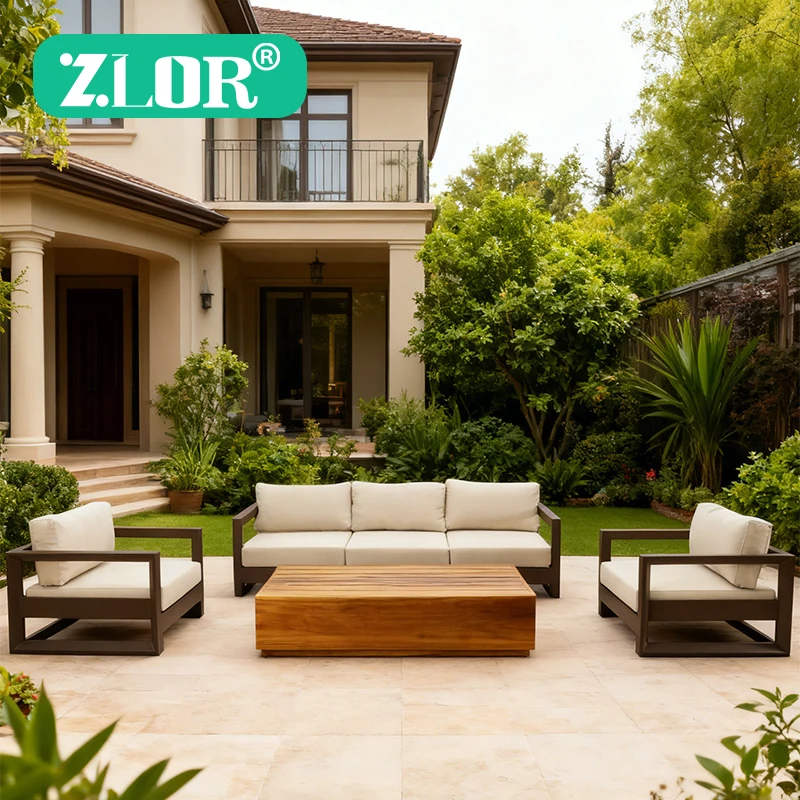 ZLor Aluminum Modern Outdoor Sofa Set with Fire Table-Durable Rust Proof & Waterproof Garden Furniture Waterproof Cushions