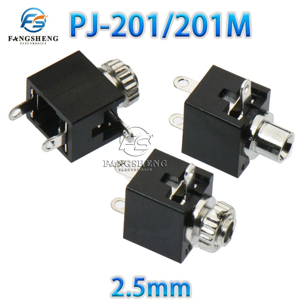 10/100/1000PCS  PJ-201M PJ201M 2.5MM Headphone Jack Audio Jack Connector 2.5 Mono Audio Socket PJ201 3 Feet 3Pin