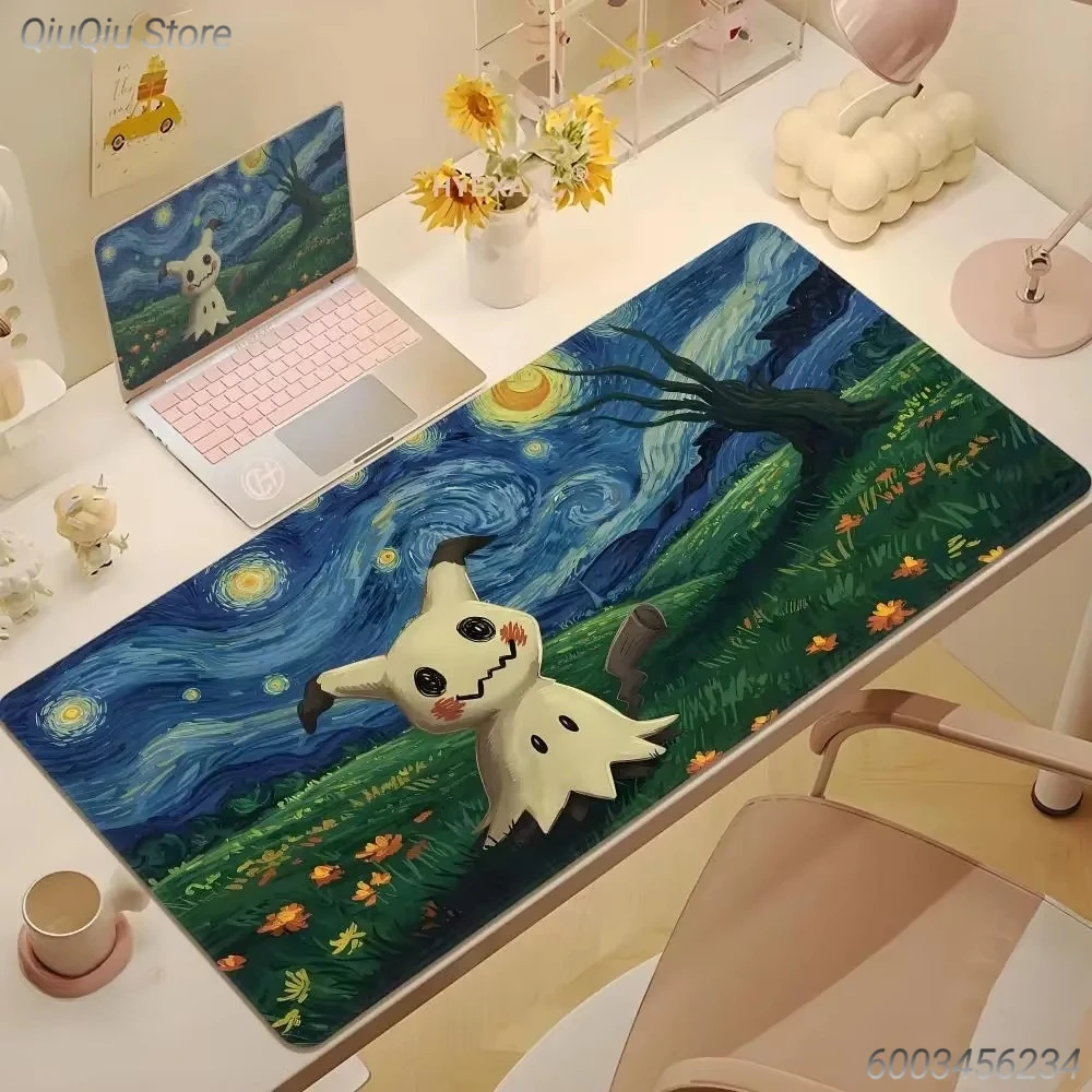 

Pokemon Psyduck Van Gogh Starry Night Large Mouse Pad, Aesthetic Gaming Desk Mat for Gamers