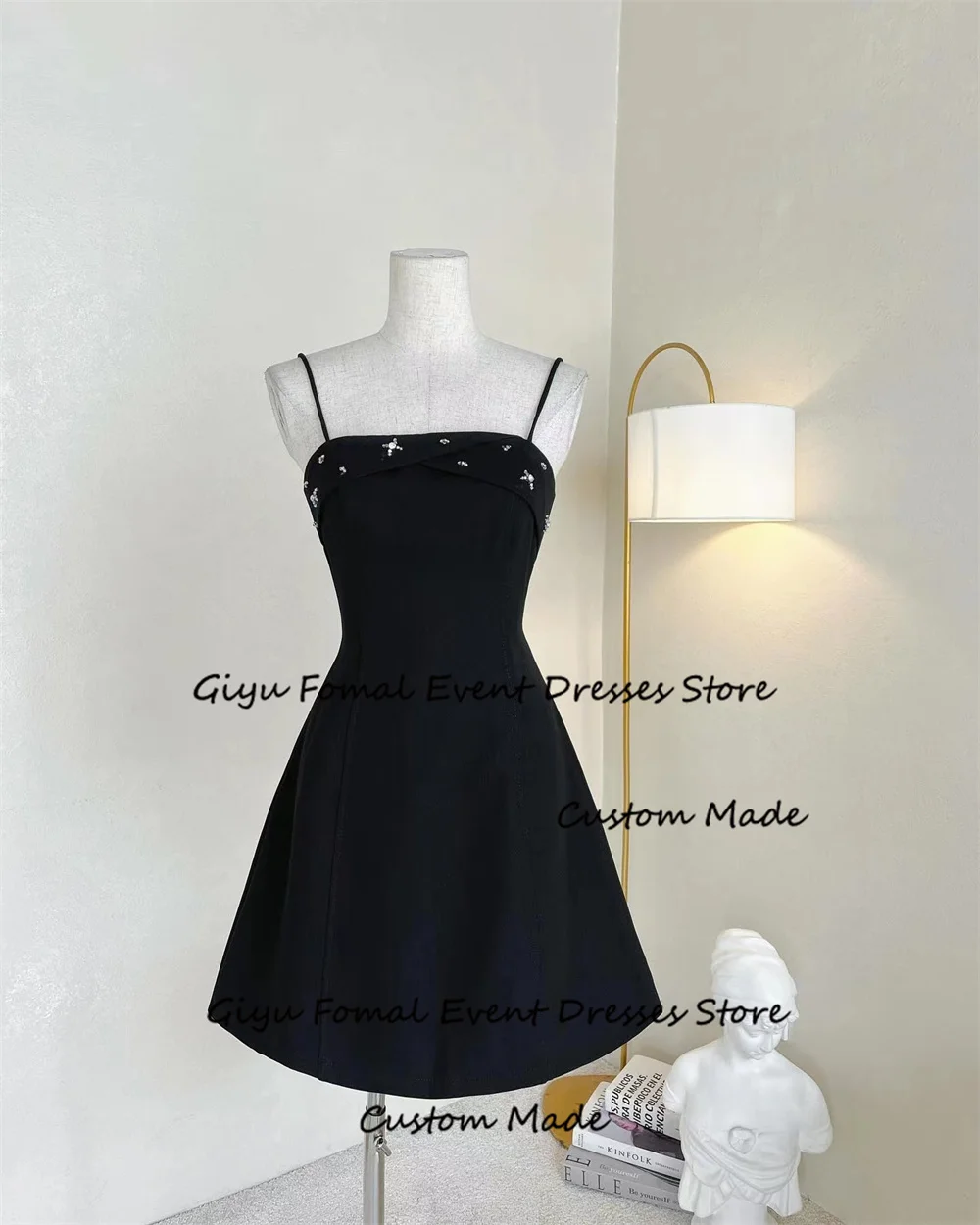 Giyu A-line Beaded Prom Dress Spaghetti Strap Mini-length Above The Knee Wedding Party Dress Summer Dress Cocktail Dress