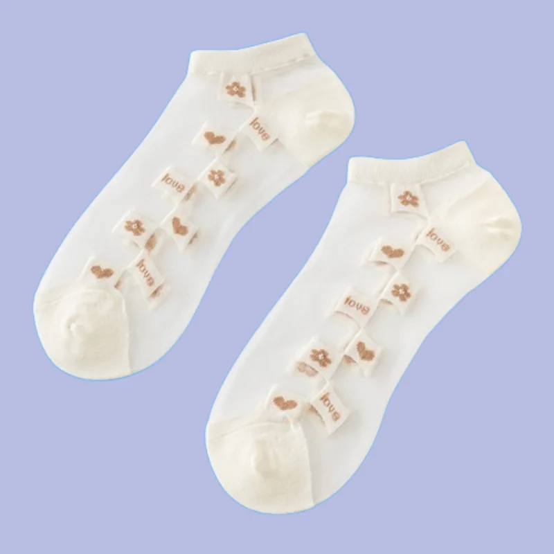 3/6 Paar Damen Sommer dünne atmungsaktive Socken Mittel rohr flachen Mund süße Baumwolle niedrige weiße Damen Glas Seide Boot lässige Socken