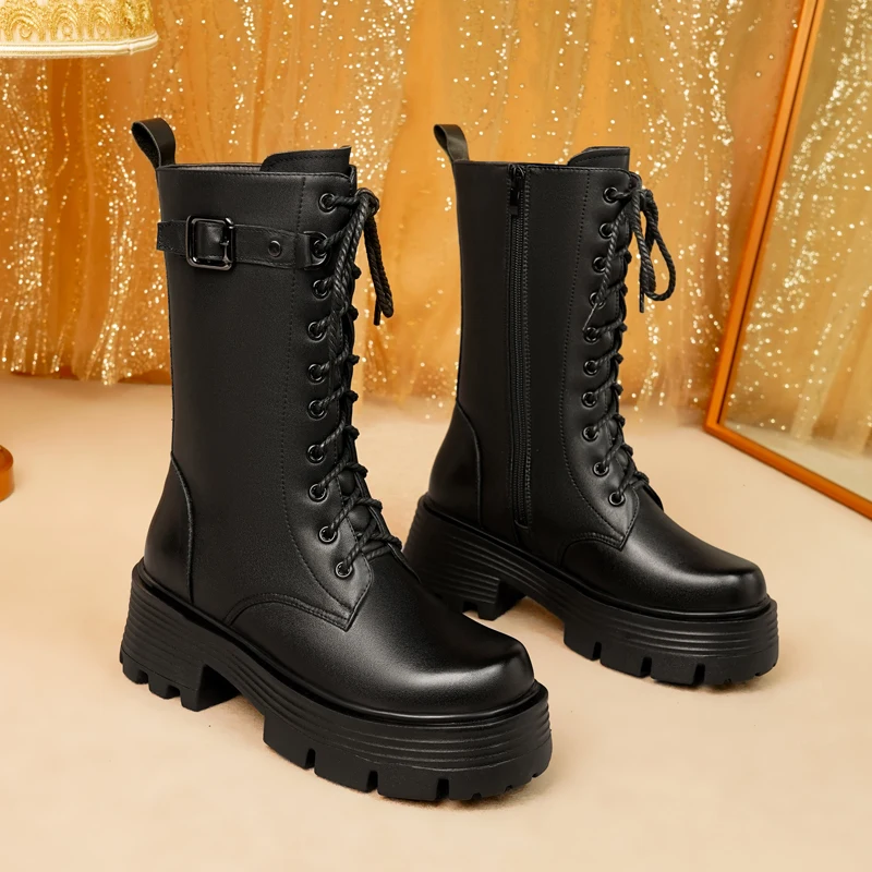 AIYUQI Women's Winter Shoes 2024 New Genuine Leather Women's Biker Boots Large Size 41 42 43 Warm Platform Women's Snow Boots