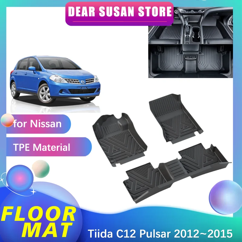 Car Floor Mat for Nissan Tiida C12 Pulsar 2012~2015 Waterproof Interior Foot Parts TPE Liner Carpet Pad Custom Cover Accessories