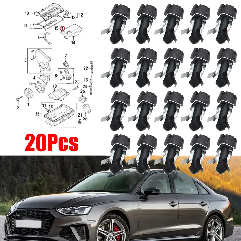 20 Sets For Audi A4 A6 A8 Engine Top Cover Turn Clips Car Engine Cylinder Head Cover Lock Pin Screw Sealing Stud N90642001