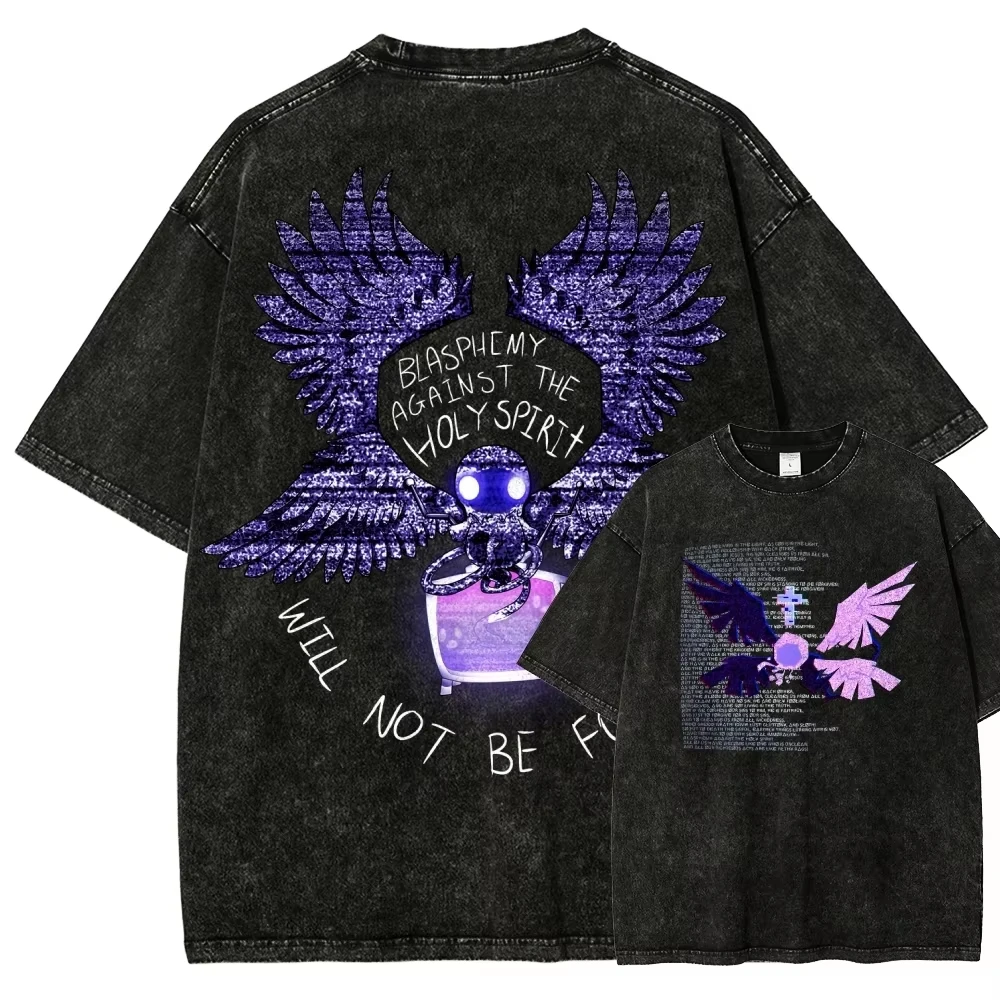 The Binding of Isaac Indie Washed T-Shirt Oversized Unisex Retro Fashion Street Casual Classic Graphic Print Cotton Short Sleeve