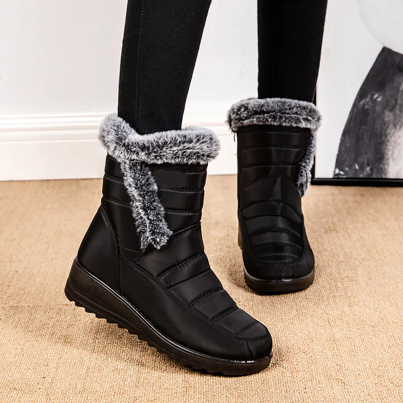 Womens Waterproof Winter Snow Boots 2024 Fashion Faux Fur Anti-Slip Ankle Boots Woman Plus Size Size Zipper Platform Booties 44