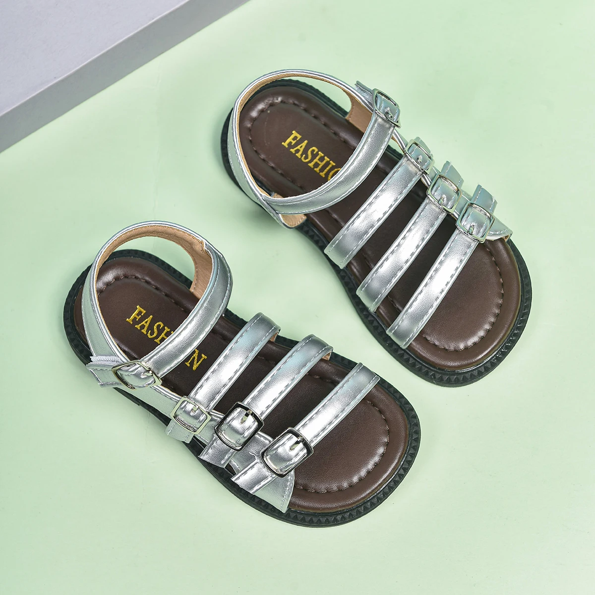 Children Sandals Buckle Pu Leather Stylish Hollow-out Boys Girls Sliders Unisex Casual Hook-loop All-match Kids Shoes 26-36