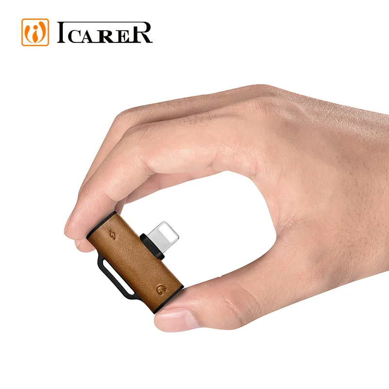 High Quality 2 in 1 Double Light-ning Leather Audio Charge Splitter Charging Adapte For iPhone