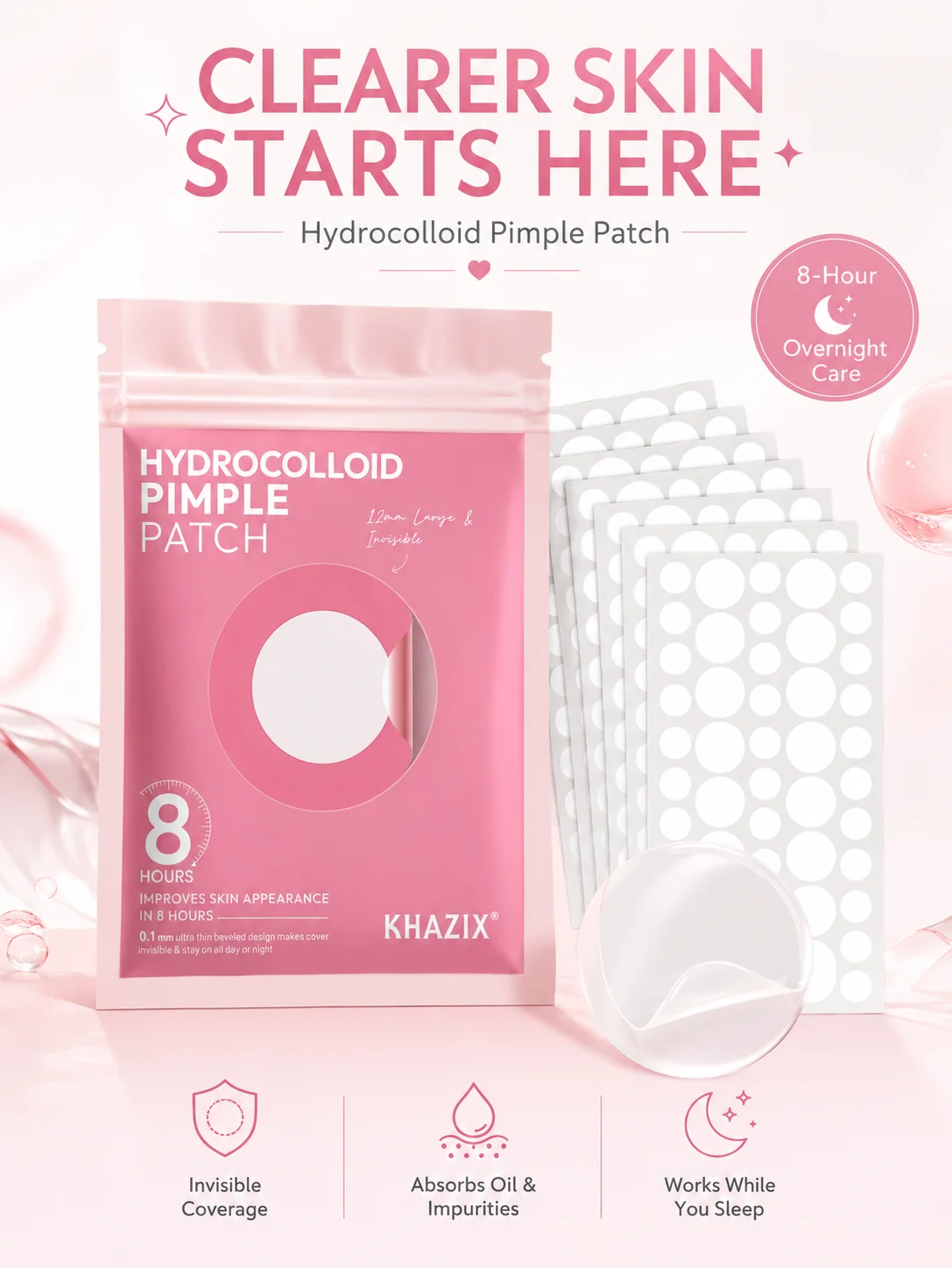 480pcs Hydrocolloid Blemish Patches Invisible Acne Spot Cover Pimple Patch for Face Skin Care Mixed Sizes