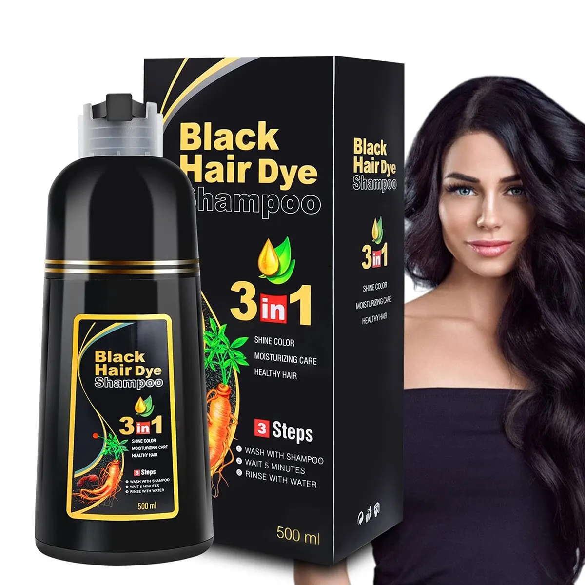 Zwarte Haarkleurshampoo Voor Grijze Haardekking Haarkleurshampoo Voor Mannen En Vrouwen, Kruidenhaarverf Shampoo 3 In 1, Instant Blac