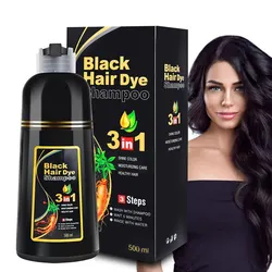 Black Hair Dye Shampoo for Gray Hair Coverage Hair Color Shampoo for Men and Women, Herbal Hair Dye Shampoo 3 in 1, Instant Blac