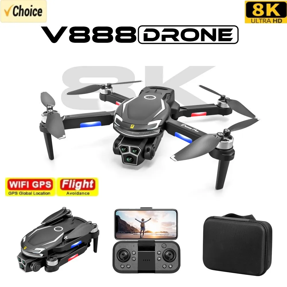 V888 Drone 8K GPS Triple Camera Professional Obstacle Avoidance Optical Flow Positioning Brushless Upgraded Quadcopter RC Drone