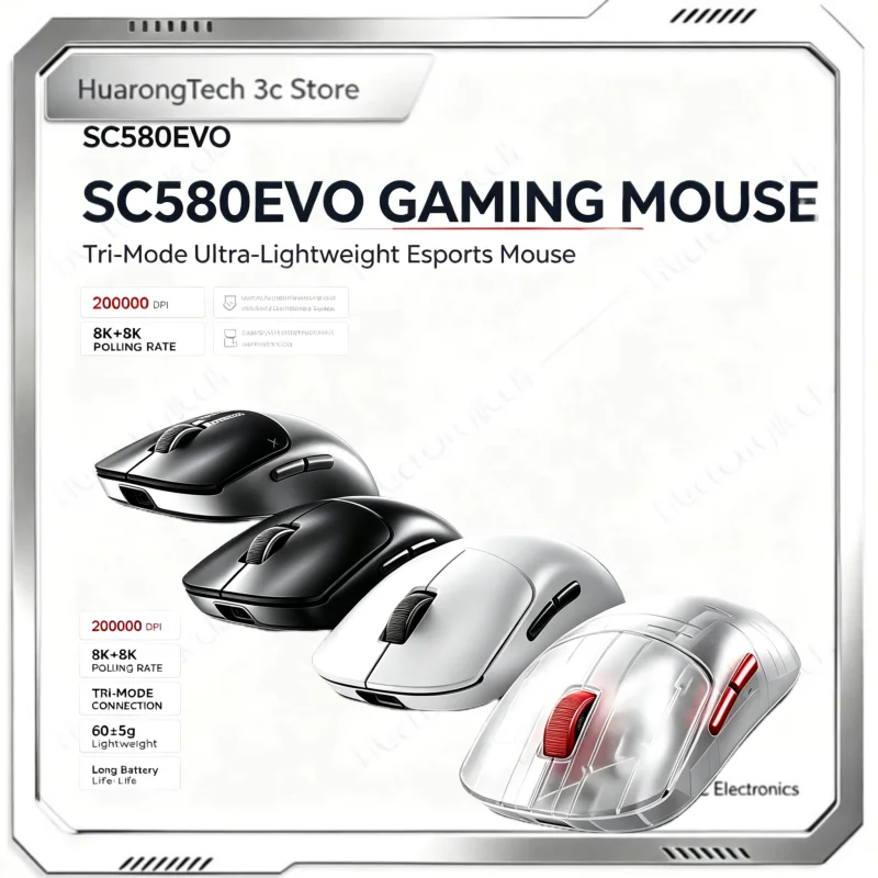 AULA SC580 EVO Lightweight Gaming Mouse 20000DPI AL530 Sensor Dual 8K Polling Rate 3-Mode BT 2.4G Wired  Low Latency Ergonomic