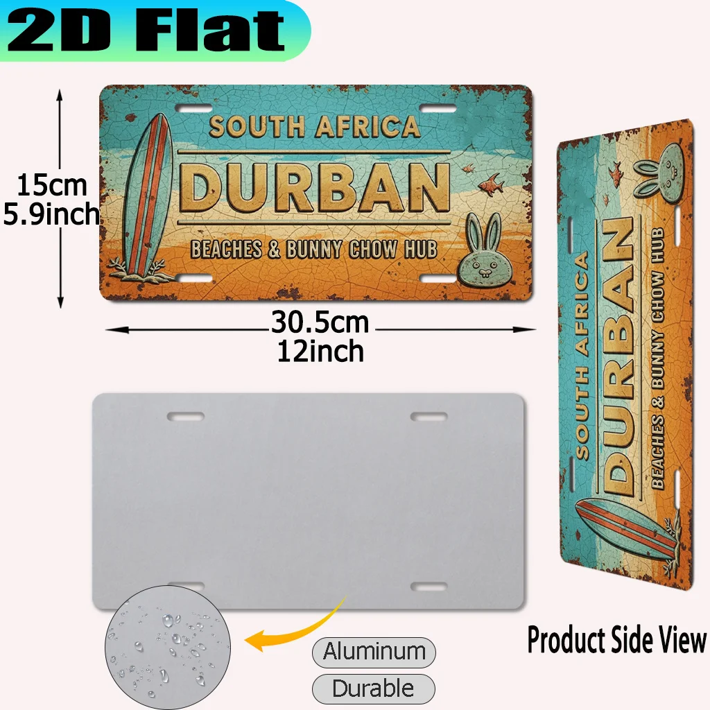 2D Flat, [2D Flat] 1pc, South Africa Durban Beaches and Bungee Jumping Hub Vintage Aluminum Sign (30.48 X 15.24cm), for Decorati