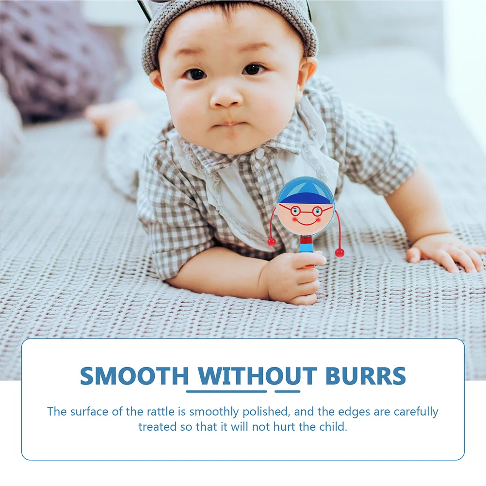 

2pcs Wooden Drum Baby Handheld Cartoon Design Musical for Kids Lightweight Skin-Friendly Safe Material