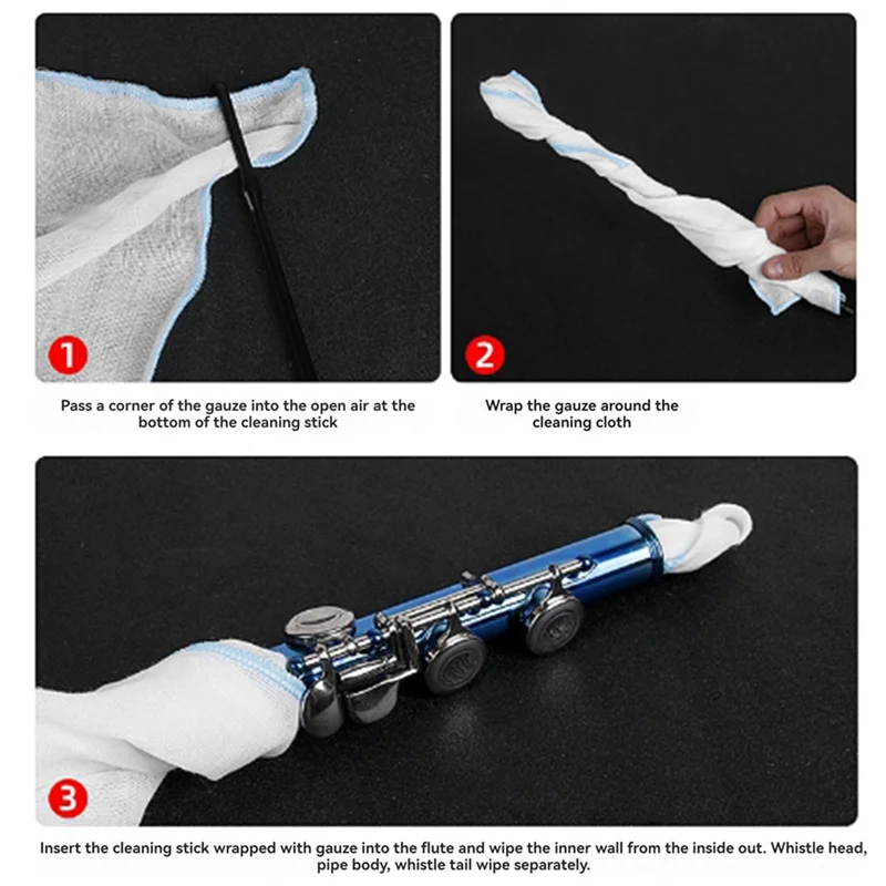 

-A96P Flute Cleaning Kit Flute Cleaning Rod With Flute Cleaning Cloth Flute Cleaning Swabs Flute Polishing Cloth For Flute