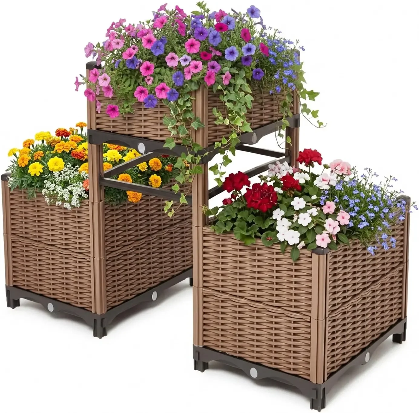 3PCS Raised Garden Beds Outdoor with Legs Planter Box, 47x16x21in Reinforced Support Rods, Drainage Grid, Multi-Combination Opti