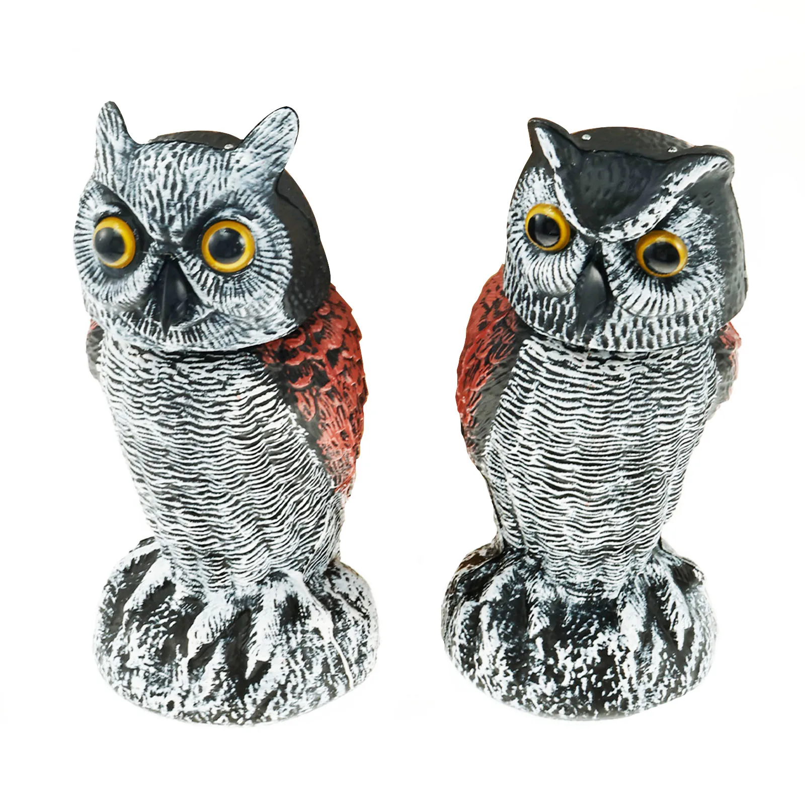 

2Pcs Owl Statue Bird Scare Control Device 360° Rotating Head Waterproof Fake Owl Realistic Simulation Owl Bird Deterrent