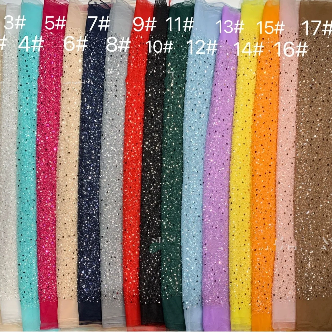 17 Colors Africa Lace Dense Embroidered Big Sequin With Beaded Fabric For Evening Dress Material Tissus Dry Mesh Material