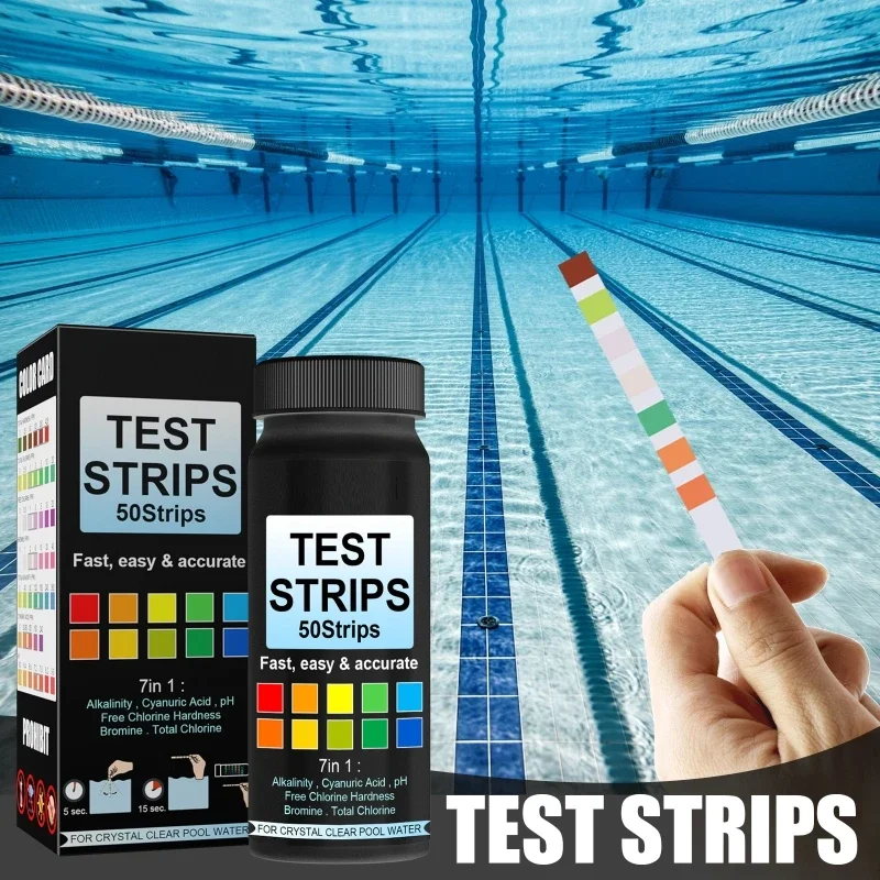 50Pcs 7-in-1 Water Test Strips Water Quality Test Tap PH Total Hardness Alkalinity Acid Bromine Detector for Home Swimming Pool