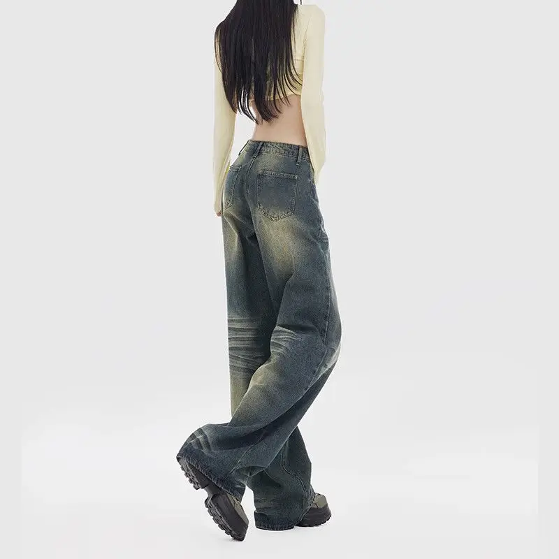 Women's Pants Denim Female Clothing Straight Leg Jeans Woman High Waist Newjeans Korean Fashion Streetwear Baggy Vintage