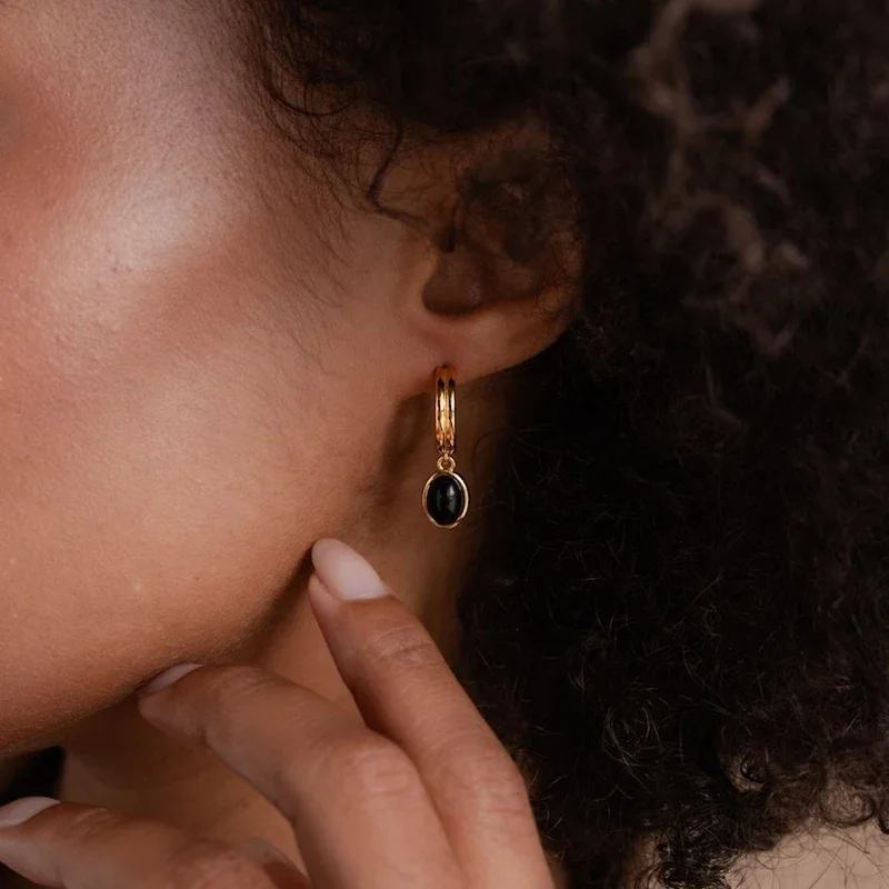 

Charm Double-layer Small Circle Round Mini Dangle Earrings for Women Obsidian Natural Stone Drop Earring Daily Ear Jewelry Aros