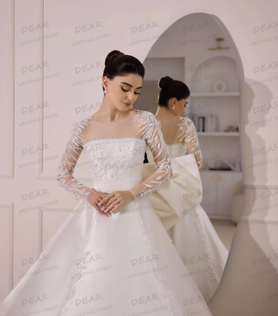 Apliques de luxo vestidos de casamento sexy uma linha manga longa vestidos de noiva feminino barco pescoço formal cetim personalizado vestidos de novia