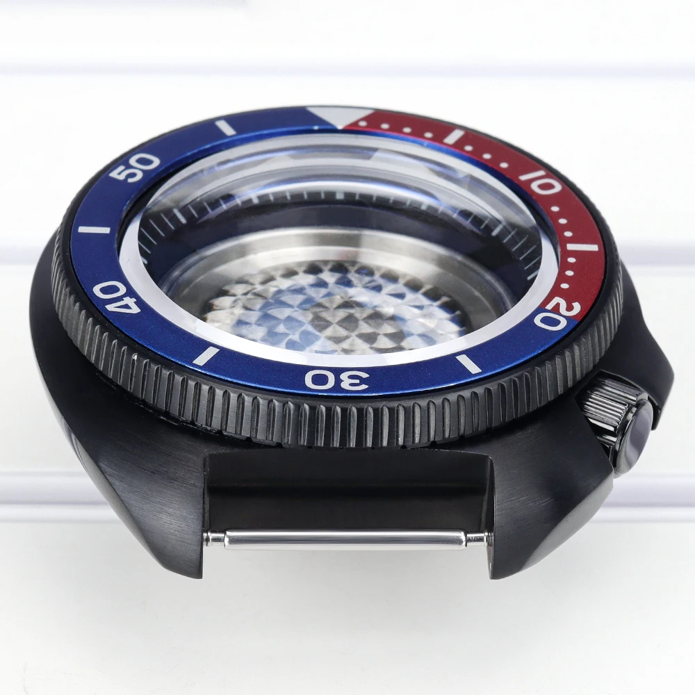 44mm Automatische Taucheruhrgehäuse Schwarz Montage-Uhrenteile AR-Saphirglas für NH35 NH36 4R35 36 mit Kapitelring 4,1 Uhr – Detail 9