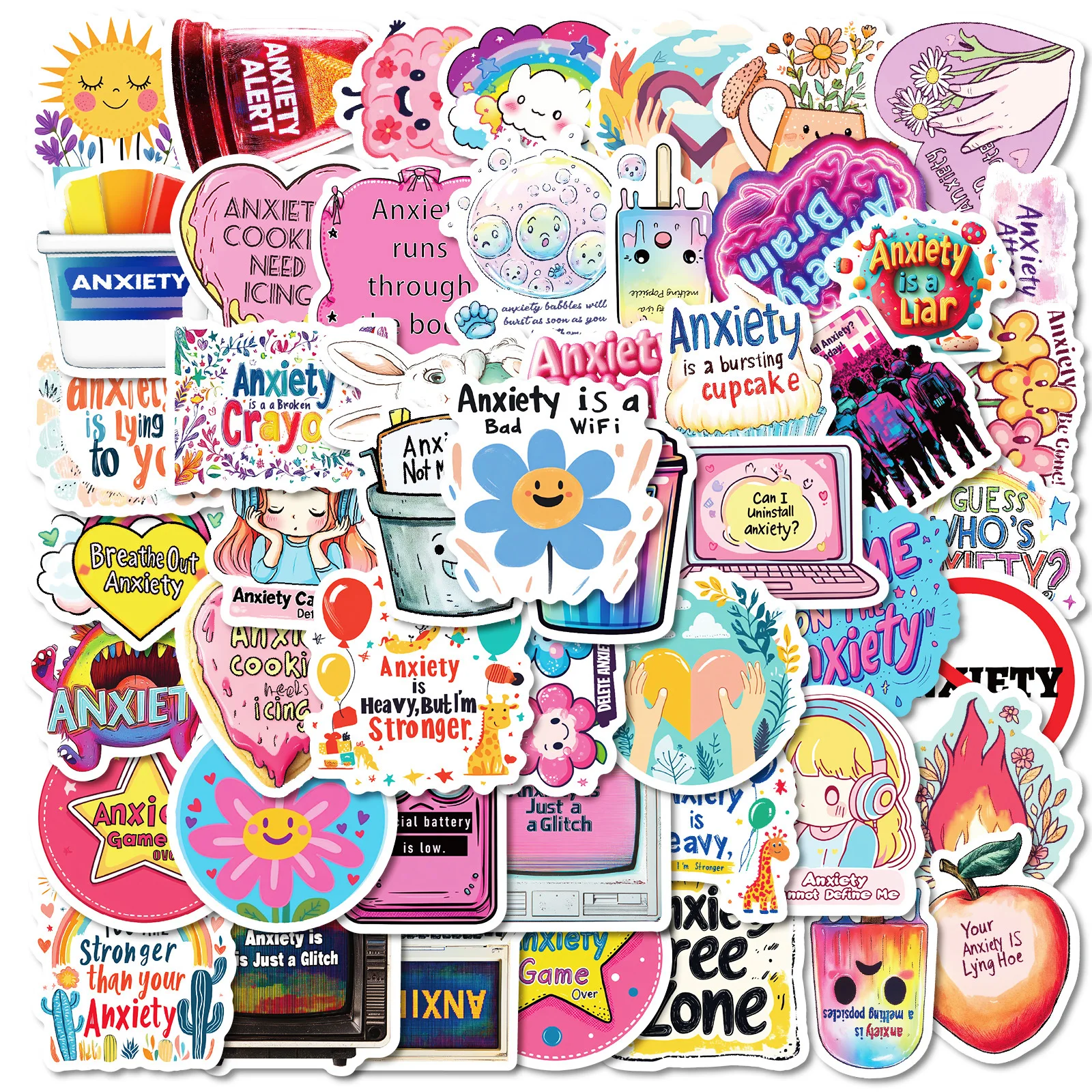 

10/50PCS Forbid Anxiety English Cartoon Graffiti Stickers Personalized Text Creative Decals Toys for Water Cup Notebook Suitcase