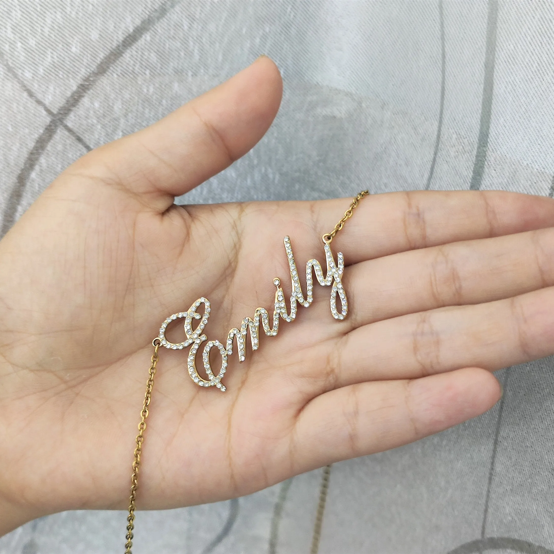 Custom Name Necklace Personalized Diamond Iced Out Pendant Stainless Steel Gold Crystal Nameplate Bling Necklace For Women Gift