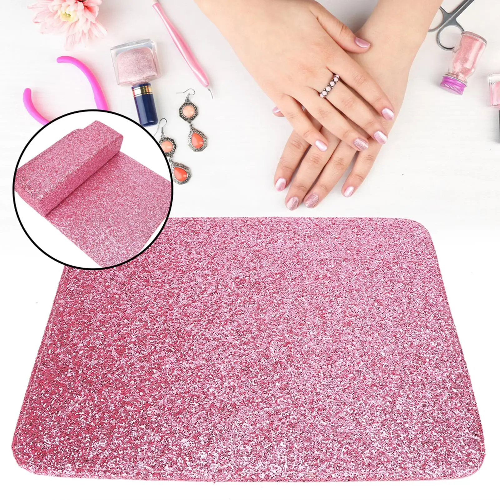 Shimmering Nail Art Table Mat & Cushion Pad - Hand Holder for Manicure Tools & Accessories