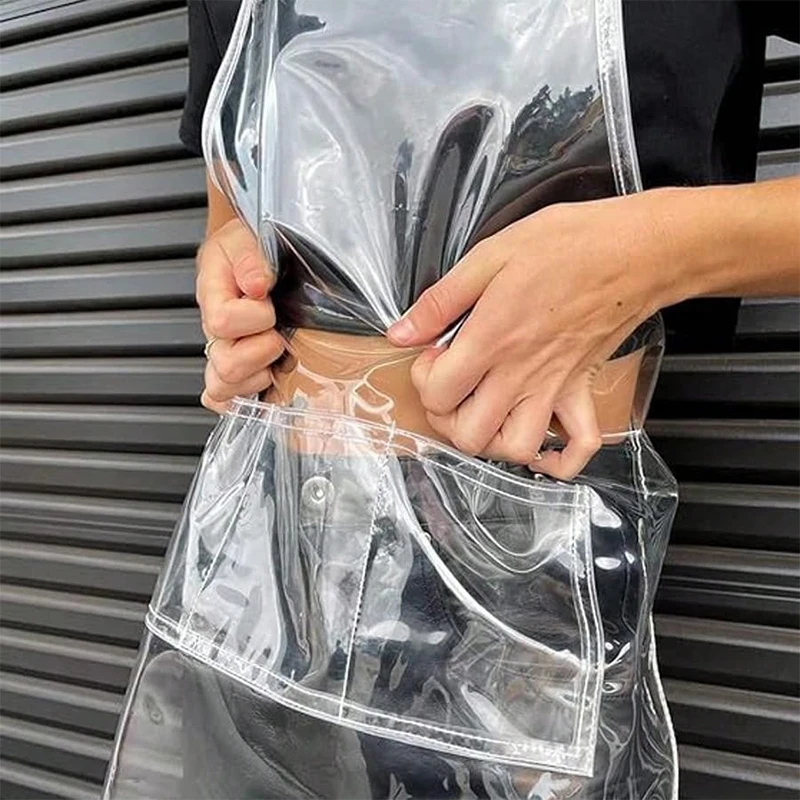 패셔너블한 투명 PVC 앞치마 방수 주방 가정용 액세서리 미용실 세탁 가능 방오 리본 앞치마