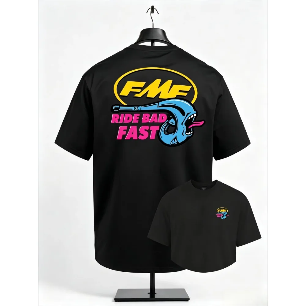 2026 New Biker Street Style FMF Ride Bad Fast Motocross Graphic Tee Unisex 100% Cotton Dirt Bike Racing Casual Short