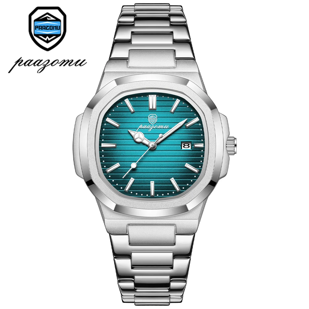 POEDAGAR 2024 New Luxury Watch Business Waterproof Male Clock Luminous Date Stainless Steel Square Quartz Men Watch reloj hombre