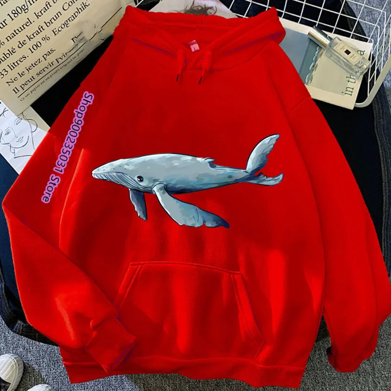 Hoodies Women Whale Prined Hoodie For Woman Sweatshirt Reto Style Casual Sweatshirt Female Oversize Round Collar Pullovers