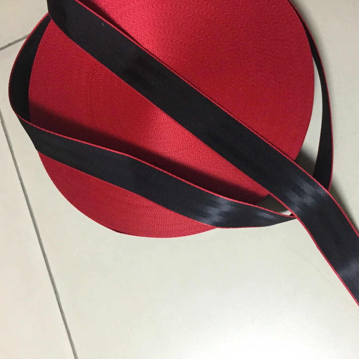 

50meters Roll Seat Belt Webbing Safety Strap Black Color with Red Edge 48mm Wide 5 Bars