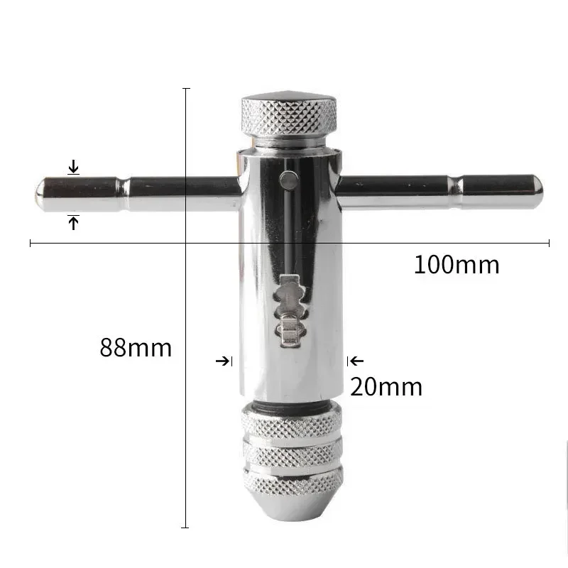 Adjustable Silver T-Handle Ratchet Tap Holder Wrench for M3-M8 3mm-8mm Machine Screw Thread Metric Plug T-shaped Tap