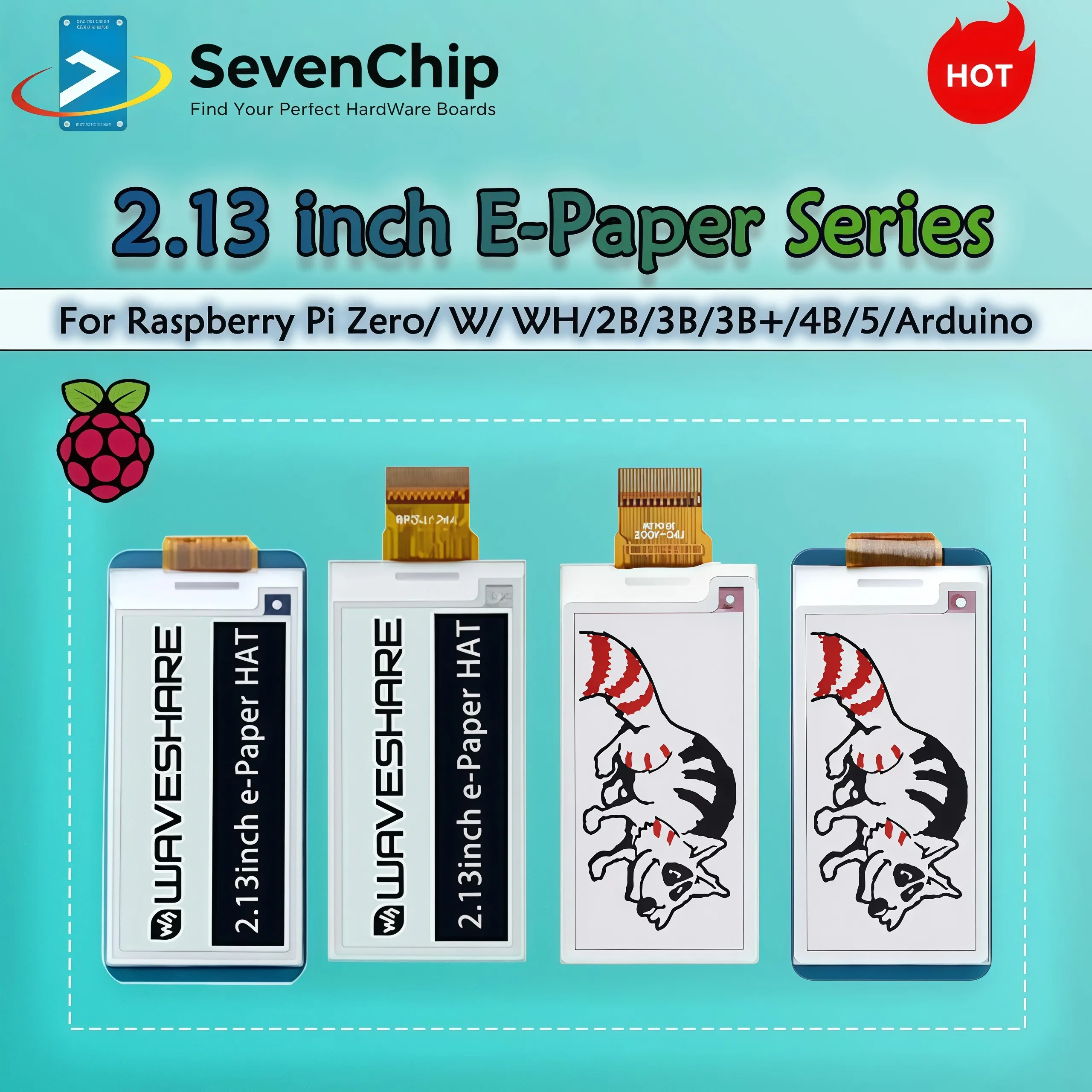 

Raspberry Pi 2.13inch E-paper E-Ink Display Hat for Raspberry Pi Zero/W/2B/3B/4B/5/Arduino Waveshare 250x122 SPI