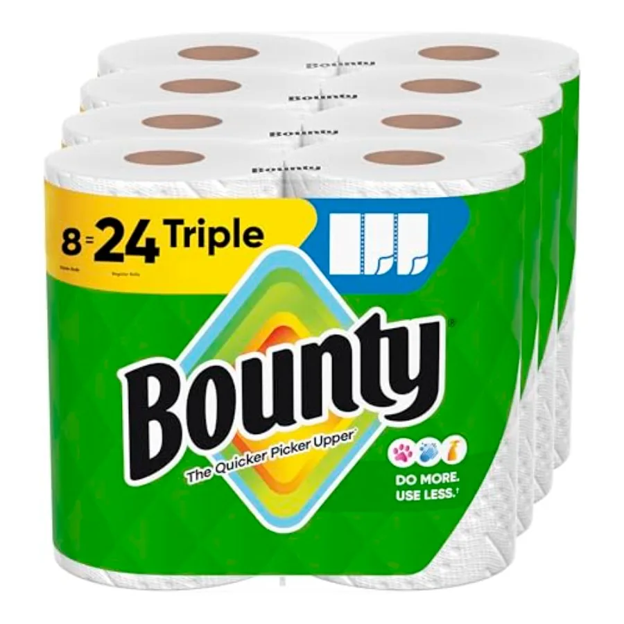 

Bounty Select-A-Size Paper Towels White 8 Triple Rolls = 24 Regular Rolls for Efficient Kitchen and Household Cleaning Highly A