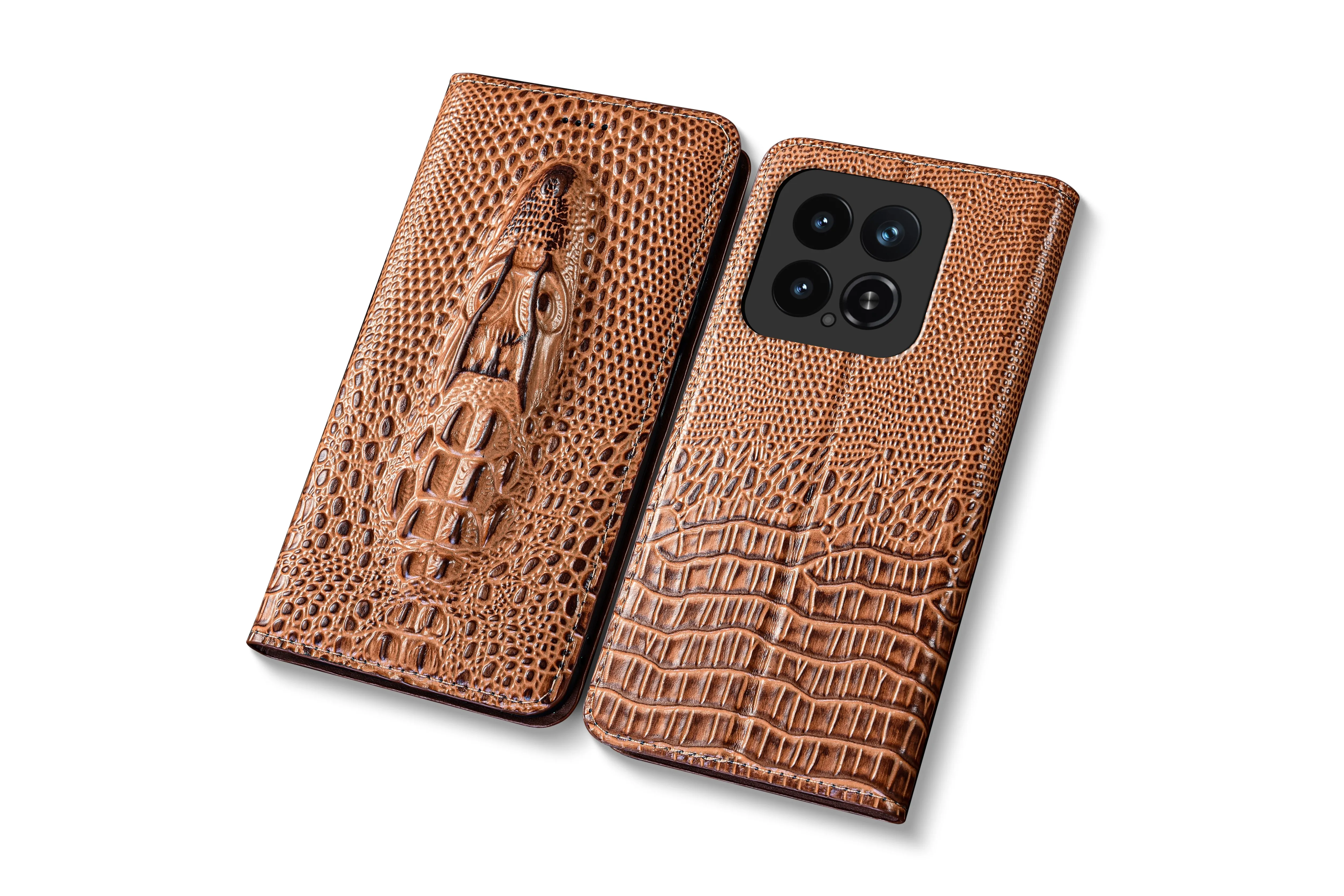 Genuine Leather Flip Case For Redmi 15 15C 4G 5G Wallet Phone Cover Cases Crocodile Head Handmade