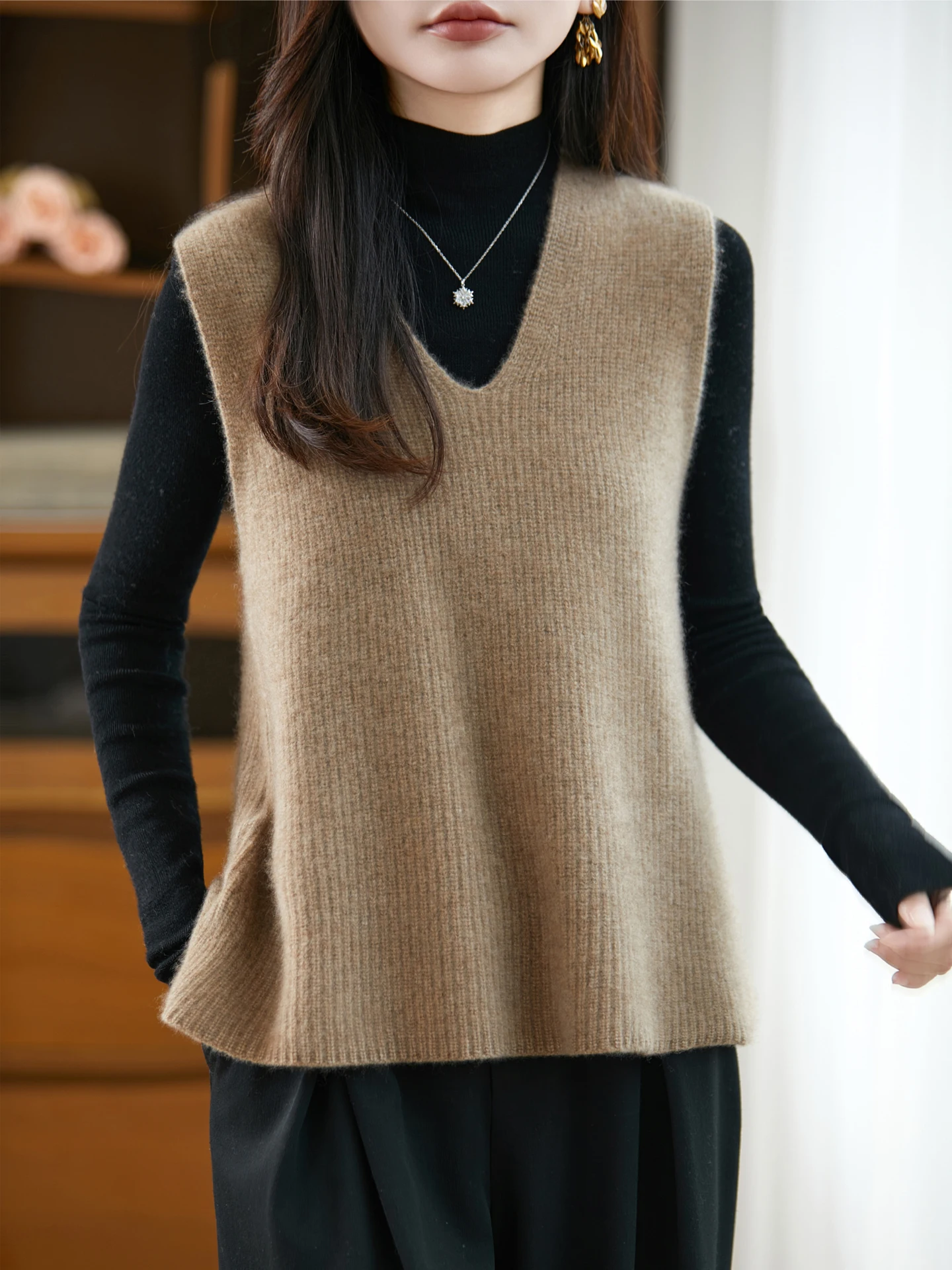 

Женский свитер-жилет из 100% мериносовой шерсти, осенне-зимний, трикотажный, уютный, новый, кашемировый, повседневный топ-блузка