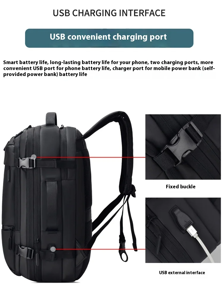 XOKY-mochila de viaje para hombre, morral de negocios expandible con USB, de gran capacidad, impermeable, para ordenador portátil