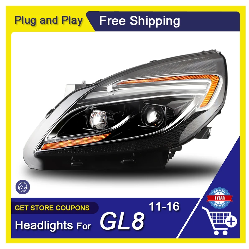 1 Pair LED Headlight For Buick GL8 2011-2016 Head Lamps LED DRL Dynamic Turn Signal Blue Start Welcome Ceremony Car Accessory