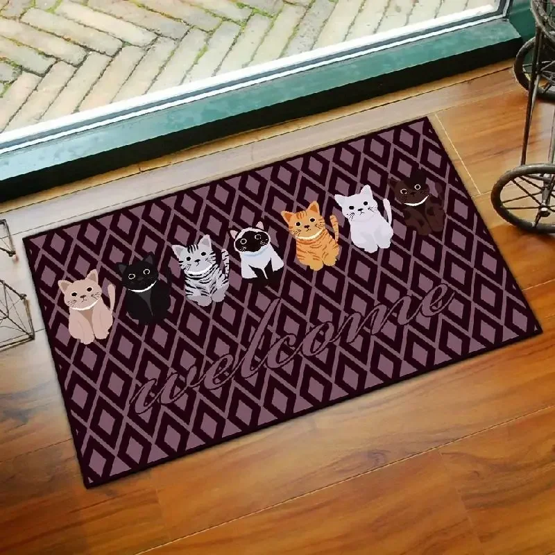 Cartoon Cat Pattern Mat Non-slip Easy To Clean Rug Wrinkle-Resistant Doormat Outdoor Entrance Floor Decorative Washable Carpet