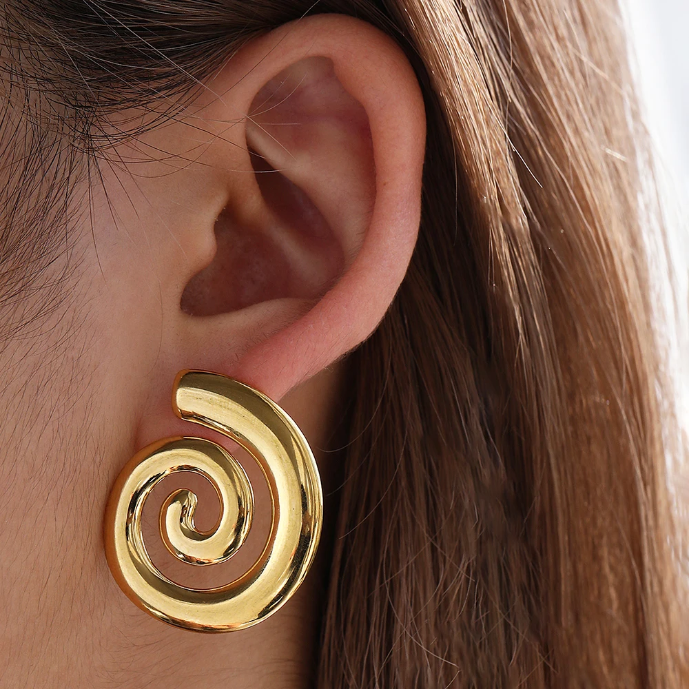 DOTIFI New Stainless Steel Rotating Pattern Threaded Earrings Female Ins Trend Fashion Earrings Irregular Senior Metal Earrings