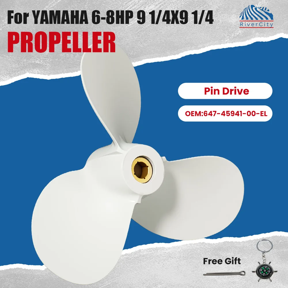 647-45941-00-EL 9 1/4x9 1/4 Outboard Propeller For Yamaha 5hp 6hp 8hp 9.9hp Boat Aluminum Alloy 3 Blade Pin Drive Engine Part