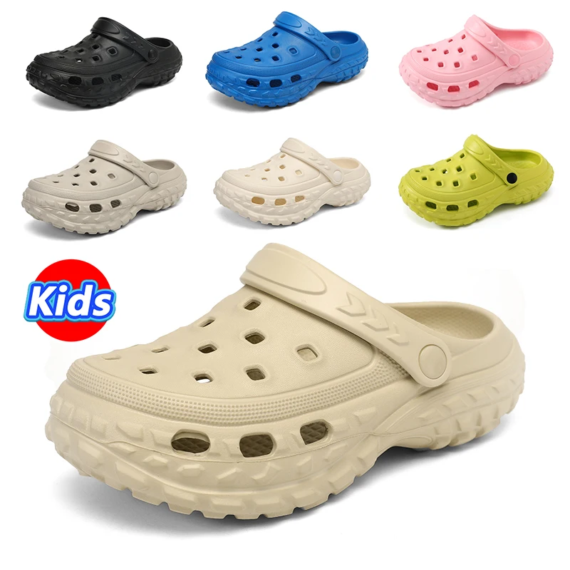 New Kid's Sandals Solid Color Thick Bottom Summer Shoes for Children Casual Clogs Boys Girls Breathable Hollow-out Garden Shoes