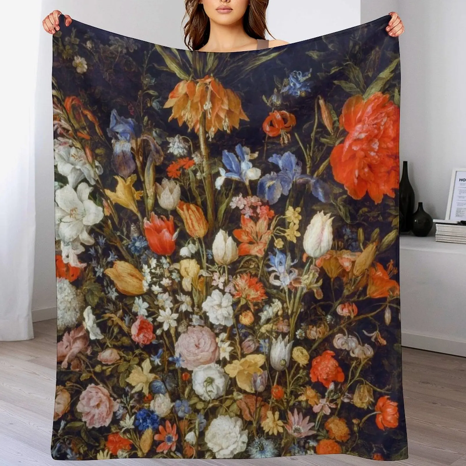 Jan Brueghel. Flowers in a Wooden Vessel Throw Blanket Luxury St Summer halloween Blankets