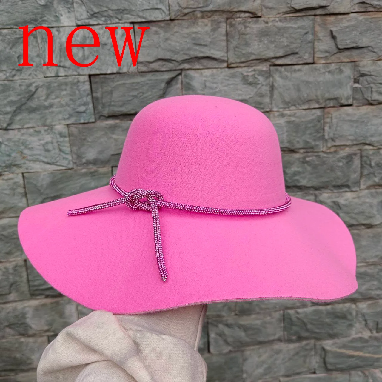 Round Top Hat New Women's Fedora Big brim Party Hat Big Wave Rhinestone Wide brim Hat Wholesale  sombrero hombre