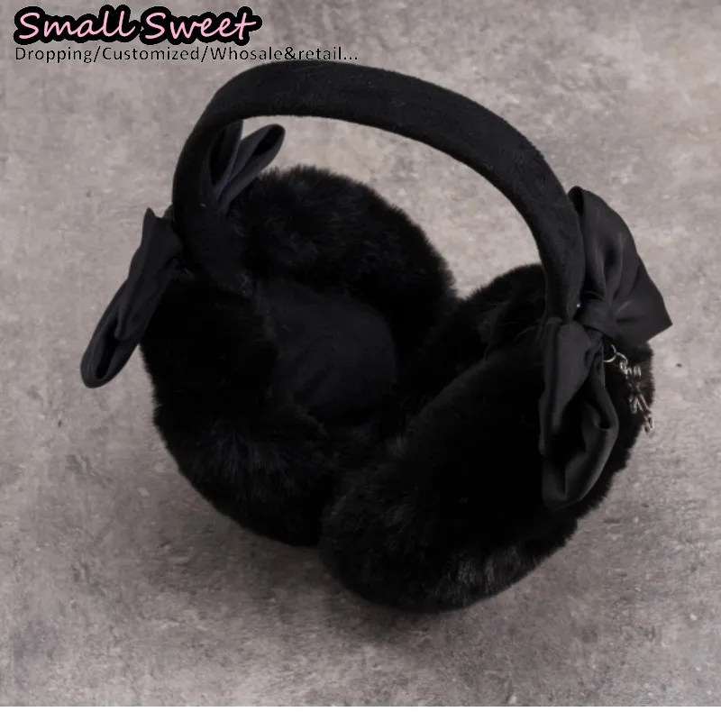 القوطية الشرير اليدوية القوس الصليب غطاء للأذنين الظلام الدافئة الأذن الأسود أفخم ثقافة فرعية Y2K فتاة حماية الشتاء غطاء للأذنين اكسسوارات #5